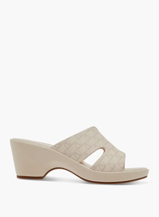 Women's Monogram Printed Slip-On Block Heel Sandals