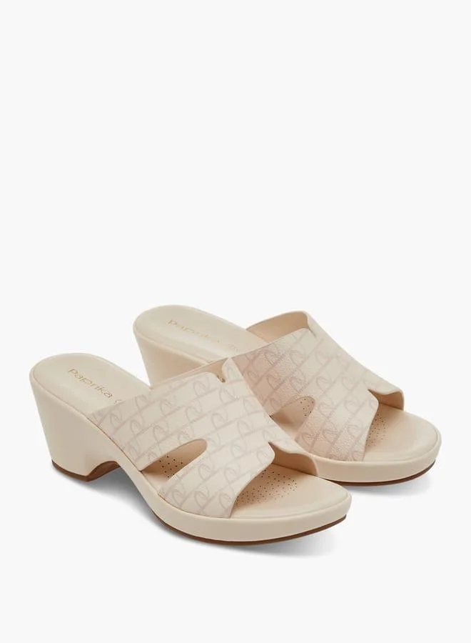 Paprika Women's Monogram Printed Slip-On Block Heel Sandals
