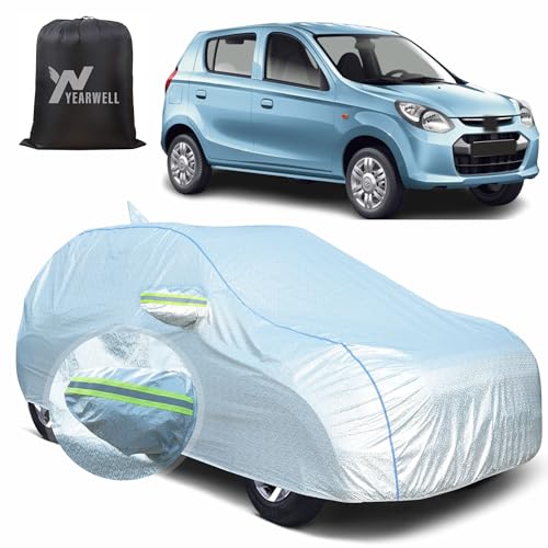 YEARWELL Car Body Cover for Maruti Alto 800, 100% Waterproof, Heat-Resistant with Mirror & Antenna Pockets, Soft Cotton Lining, Triple Stitched, Piping & Reflector (Reflective Silver) - Image 1