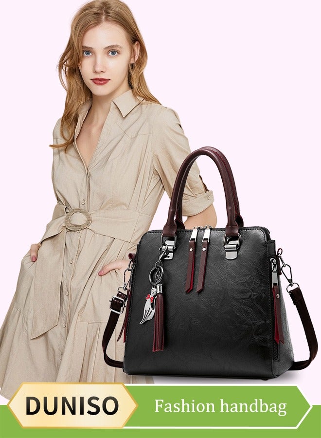 DUNISO Women's Fashion Handbag PU Leather Shoulder  Bag For Women Large Capacity Tote Bags with Removable Shoulder Strap Top Handle Satchel  Suitable for Daily, Business, and Shopping (Black） - Image 1