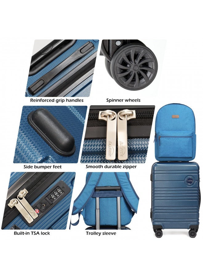 Aklsvion ABS+PC Carry on Luggage set 3 Pcs suitcace with Spinner wheels TSA Lock 20-In hardshell Lightweight Luggage set(Navy) - Image 2