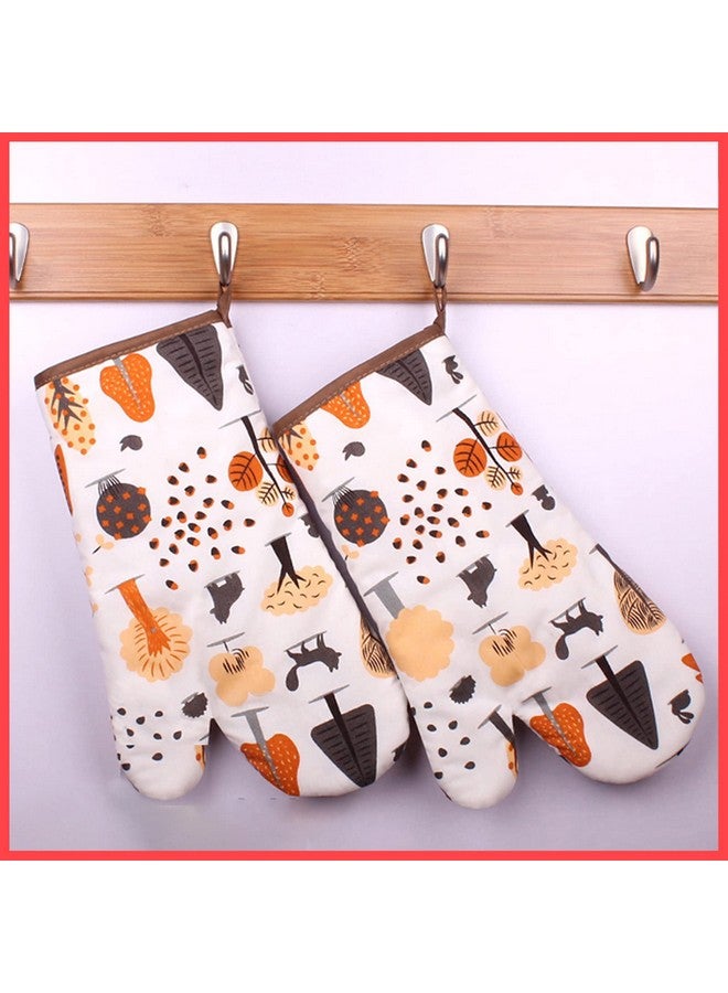wolpin Wolpin Oven Gloves 100% Cotton Padded Snow Forest, Thick Anti-Slip Heat Resistant Gloves (Pack of 2, Off-White) - Image 1