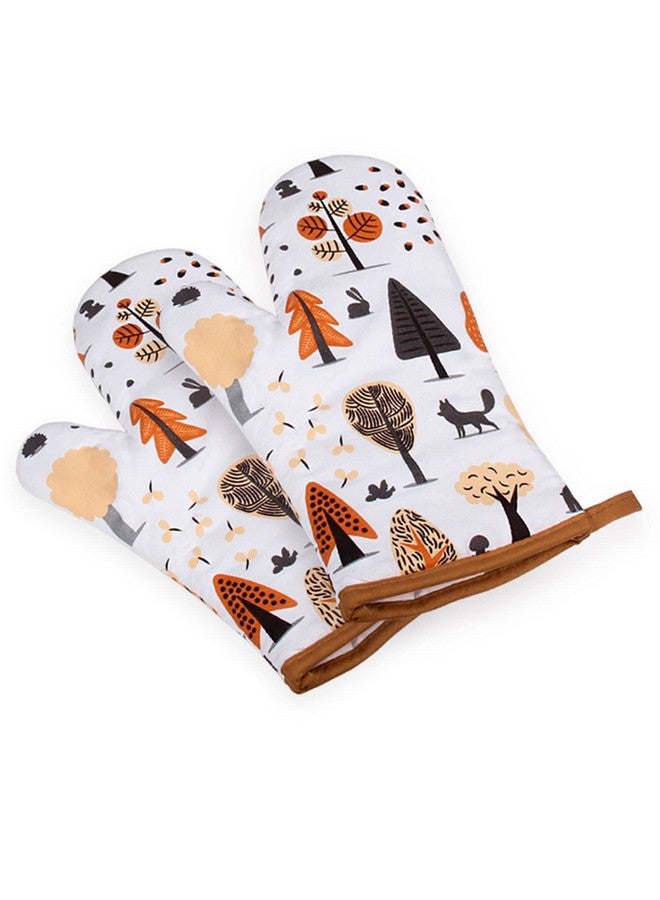 wolpin Wolpin Oven Gloves 100% Cotton Padded Snow Forest, Thick Anti-Slip Heat Resistant Gloves (Pack of 2, Off-White) - Image 3