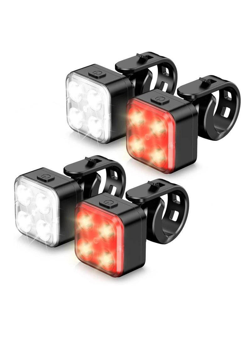 AirYoung Bike Lights Set, Rechargeable Bicycle Lights Front and Rear, 4 Light Mode Options, Bike Headlight, IPX4 Waterproof, Easy to Install for Men Women Road (2 Pack) - Image 1