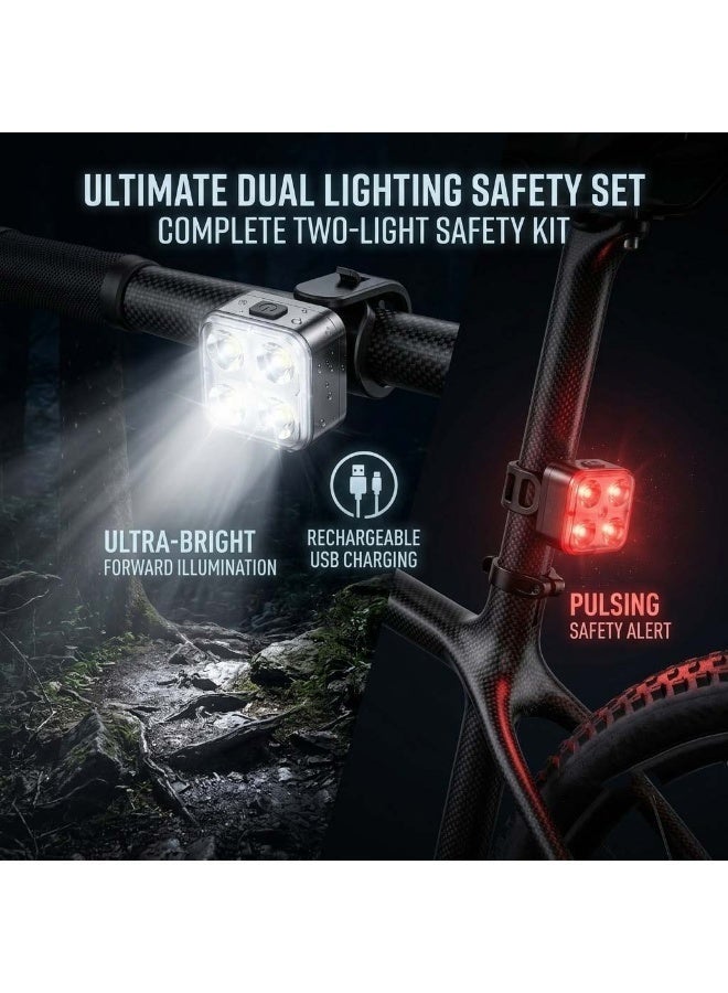 AirYoung Bike Lights Set, Rechargeable Bicycle Lights Front and Rear, 4 Light Mode Options, Bike Headlight, IPX4 Waterproof, Easy to Install for Men Women Road (2 Pack) - Image 2