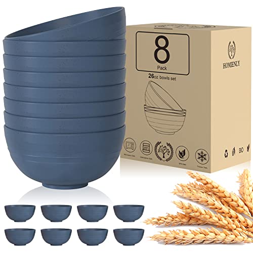 Homienly Homienly Unbreakable Cereal Bowl Set 26 OZ Premium Wheat Straw Bowls Set of 8 Microwave and Dishwasher Safe Bowls Dessert Bowl for Kitchen Serving Soup Unbreakable Oatmeal BowlsBlue 26 OZ 