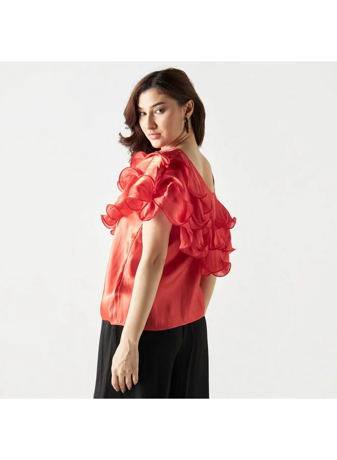 2Xtremz 2Xtremz One Shoulder Top with Ruffles