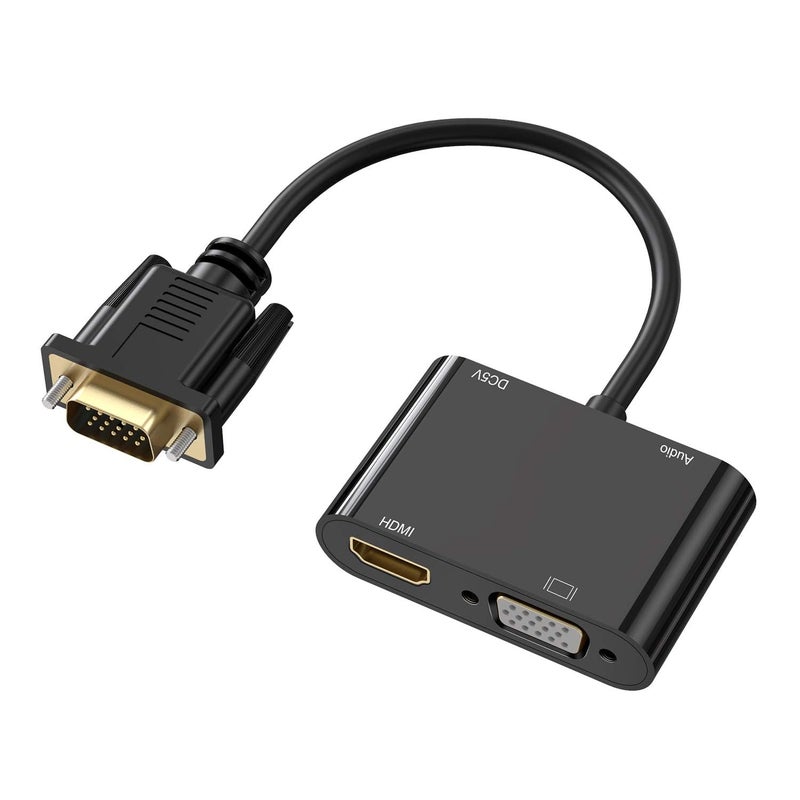 SANCY SANCY VGA to HDMI Adapter, Dual Display 1080P VGA Splitter Converter with Charging Cable and 3.5mm Audio Cable for Computer, Desktop, Laptop, PC, Monitor, Projector and More - Image 1