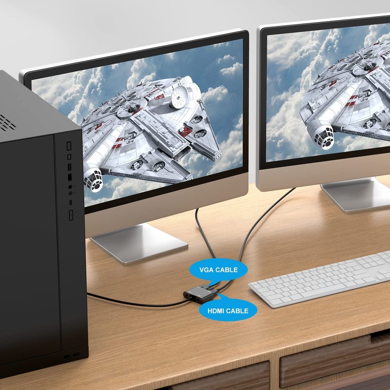 SANCY SANCY VGA to HDMI Adapter, Dual Display 1080P VGA Splitter Converter with Charging Cable and 3.5mm Audio Cable for Computer, Desktop, Laptop, PC, Monitor, Projector and More - Image 3