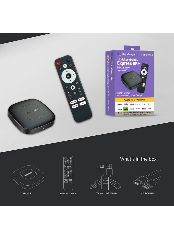 Global Version Smart Streaming Media Player TV Box AllwinnerH313 Android13 2.4G5G Wifi 4K Mortal T1 Bluetooth Google Assistant