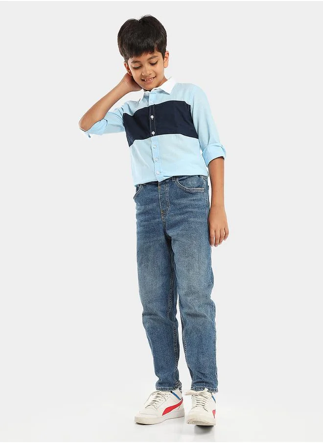 ليل بيكس Color Block Cotton Casual Shirt by Styli