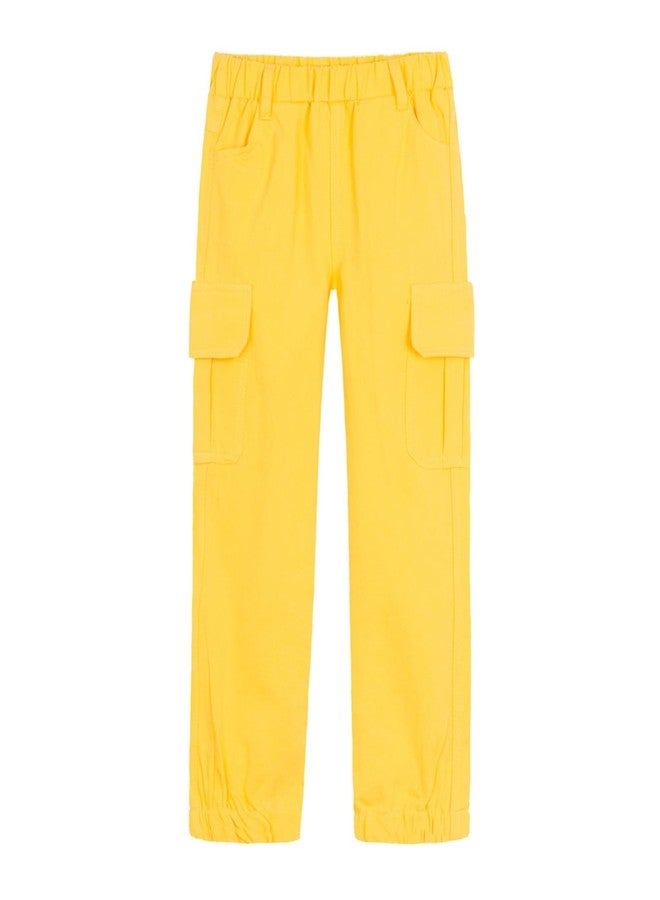Mud Kingdom Big Boys Joggers Cargo Pant Elastic Waist Cotton Outdoor Woven with Pockets Yellow Size 12 - Image 1