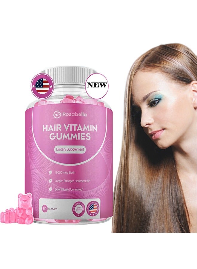 Rosabella Hair Growth Gummies for Women & Men – Vegan Hair Gummies with 5000mcg Biotin – Hair Vitamins for Strong, Healthy-Looking Hair – Gummy Biotin Supplement – 60 Count - Image 1