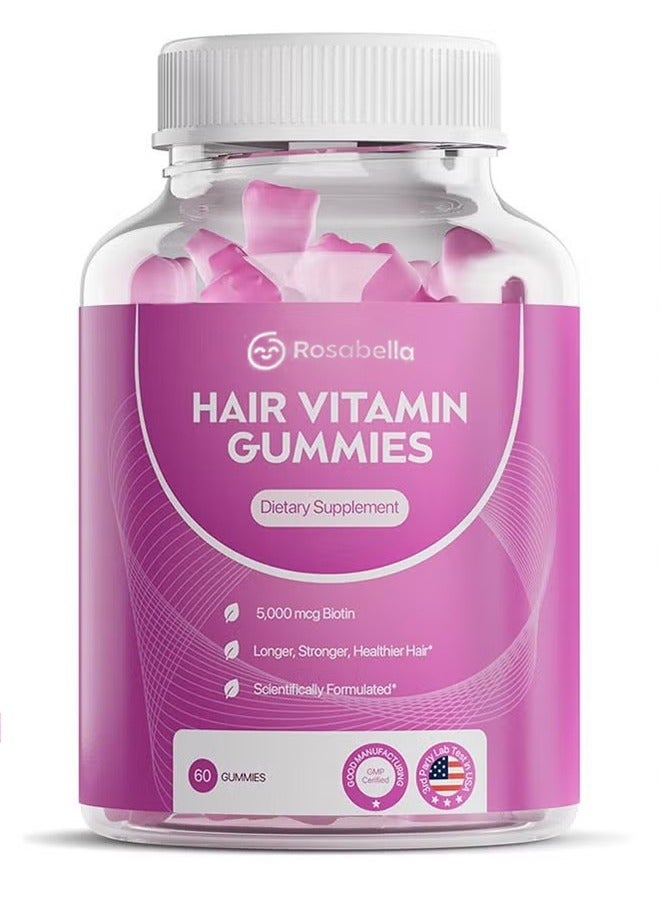 Rosabella Hair Growth Gummies for Women & Men – Vegan Hair Gummies with 5000mcg Biotin – Hair Vitamins for Strong, Healthy-Looking Hair – Gummy Biotin Supplement – 60 Count - Image 2
