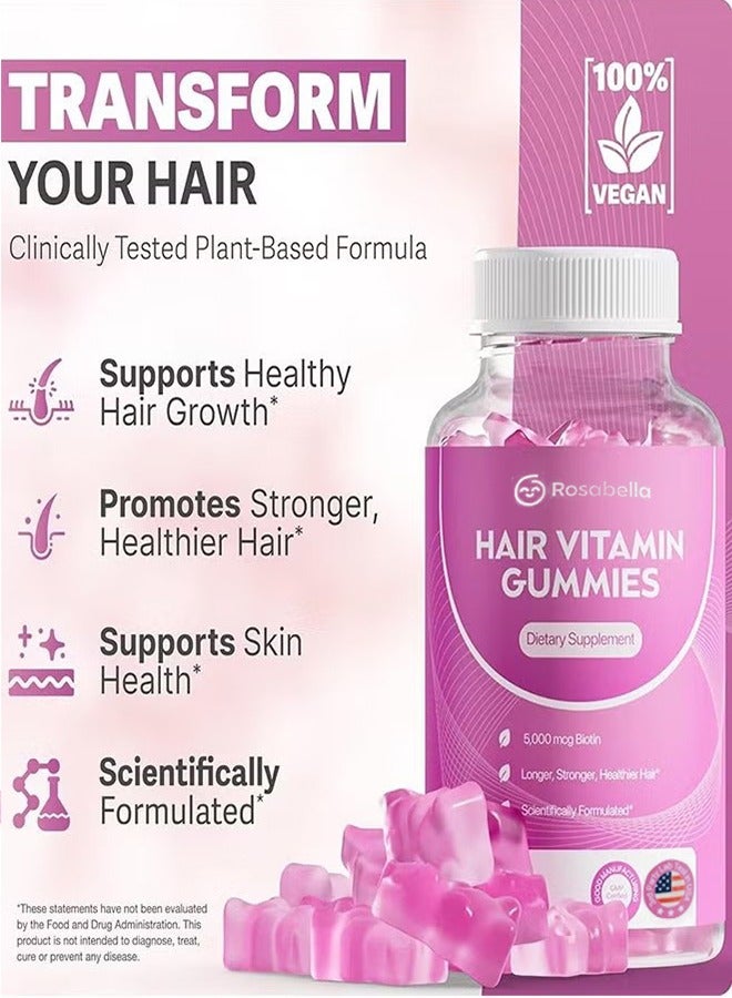 Rosabella Hair Growth Gummies for Women & Men – Vegan Hair Gummies with 5000mcg Biotin – Hair Vitamins for Strong, Healthy-Looking Hair – Gummy Biotin Supplement – 60 Count - Image 3