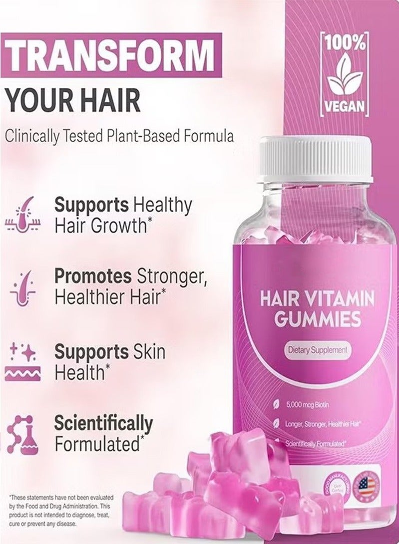 روزابيلا عصائر نمو الشعر للنساء والرجال - عصائر الشعر النباتية مع 5000mcg البيوتين - فيتامينات الشعر للشعر القوي والصحي - ملحق البيوتين العصائر - 60 العد - Image 3