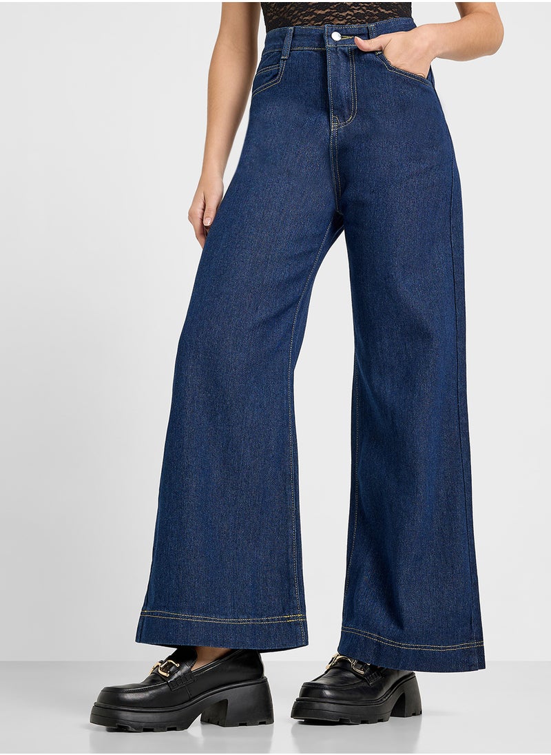 Ginger High Waisted Jeans With Wide Leg And Front Pocket Detail  - Image 1