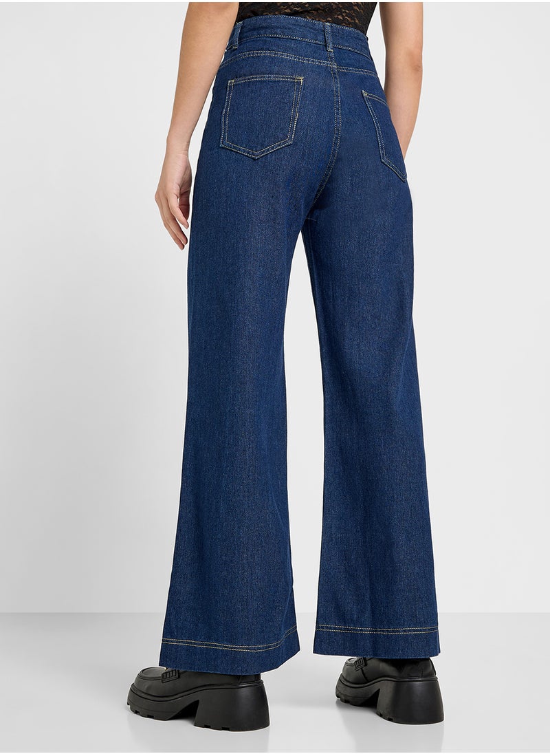Ginger High Waisted Jeans With Wide Leg And Front Pocket Detail  - Image 3