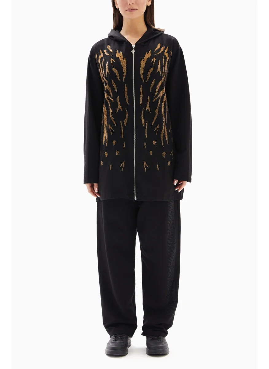 Wecre8 Black Set of Flame Hoodie and Pants By WECRE8