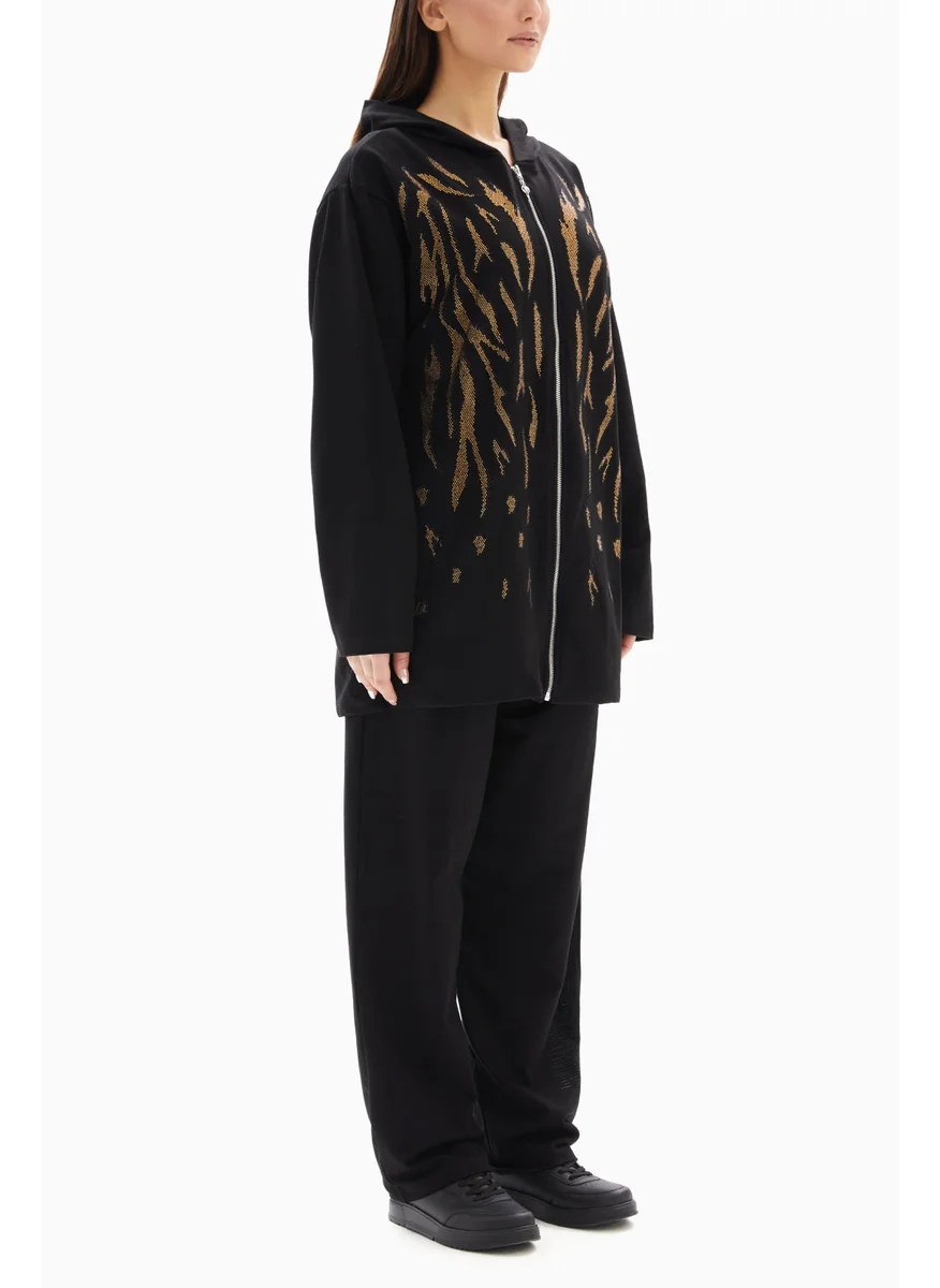 Wecre8 Black Set of Flame Hoodie and Pants By WECRE8