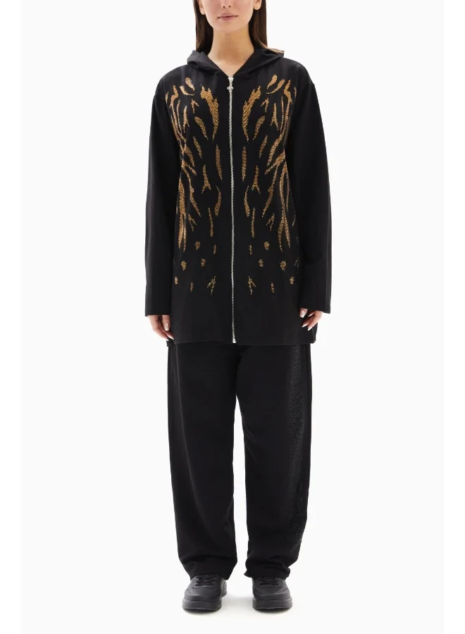 Wecre8 Black Set of Flame Hoodie and Pants