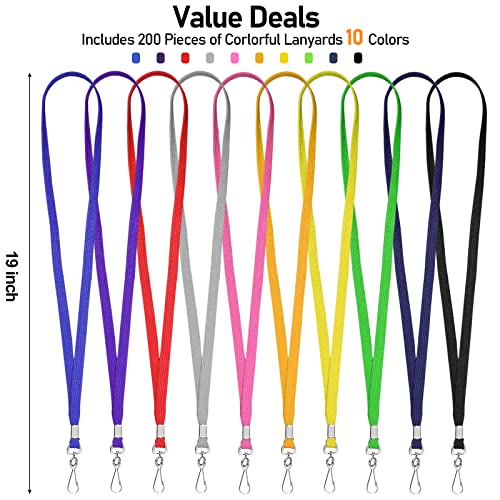 Epakh 200 Pcs Lanyards Bulk for ID Badges Assorted Colors Flat Badge Neck Lanyard with Swivel J Hook Clip for Student Teacher - Image 3