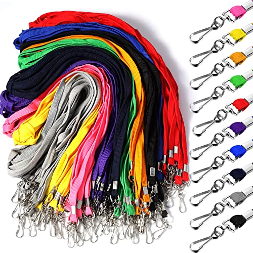 Epakh 200 Pcs Lanyards Bulk for ID Badges Assorted Colors Flat Badge Neck Lanyard with Swivel J Hook Clip for Student Teacher - Image 1