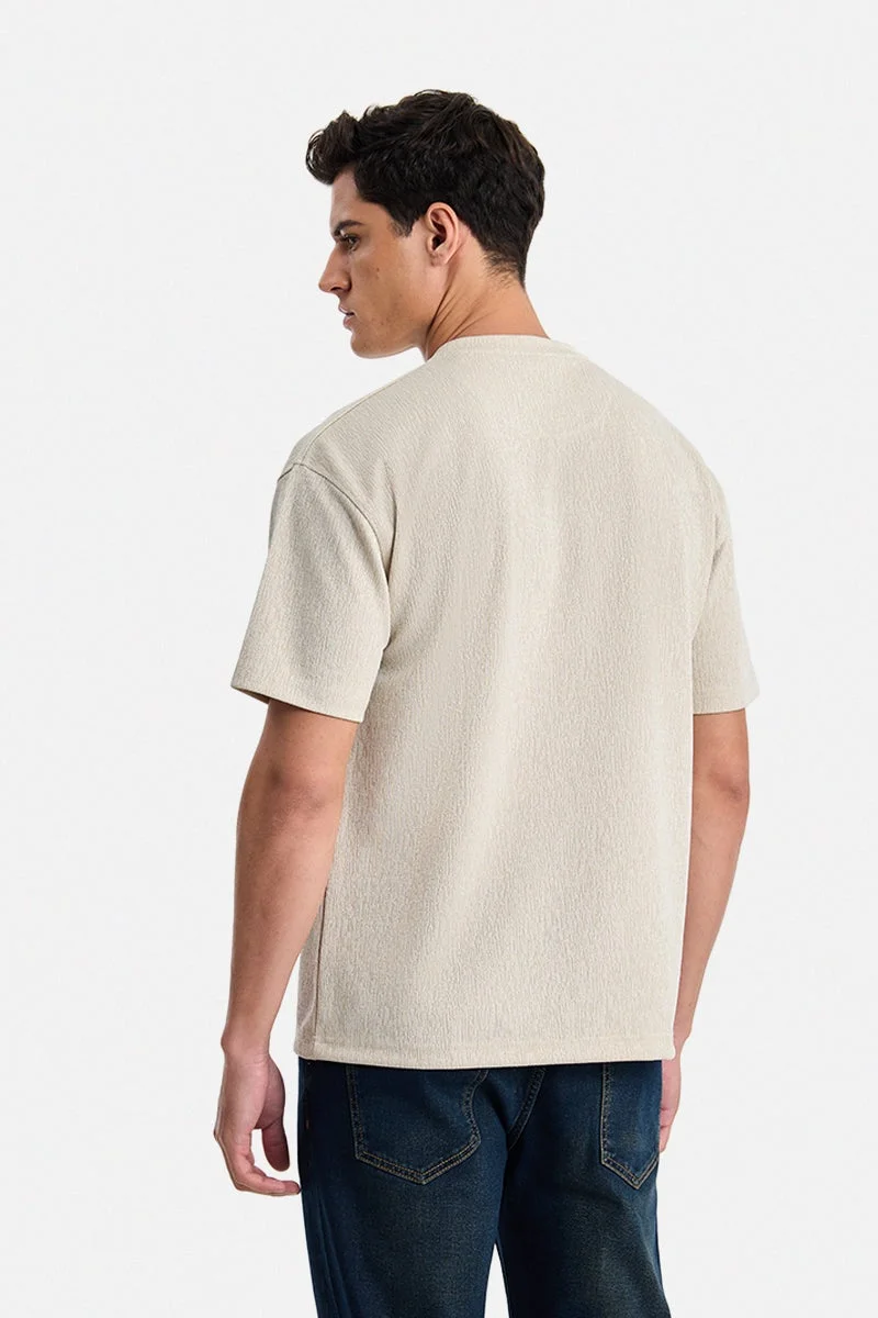 SNITCH Beige Beige Textured Half Sleeve Oversized T-Shirt for Men | Best Price UAE