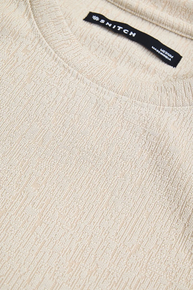 SNITCH Beige Beige Textured Half Sleeve Oversized T-Shirt for Men | Best Price UAE