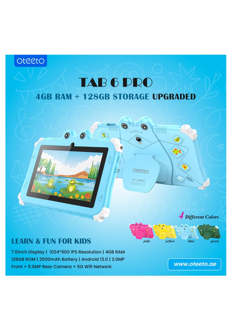 Oteeto Oteeto TAB 6 Kids Tablet 4GB RAM + 128GB ROM 7 Inch IPS LCD / Quad-Core 1.3 GHz Processor/2MP Front + 5MP Rear Camera / 3500mAh Battery / Wifi / Android 13 /Includes Tablet PC, Charger, Micro Cable, Screen protector, User manual, Bracelet & touch pen  - Image 4