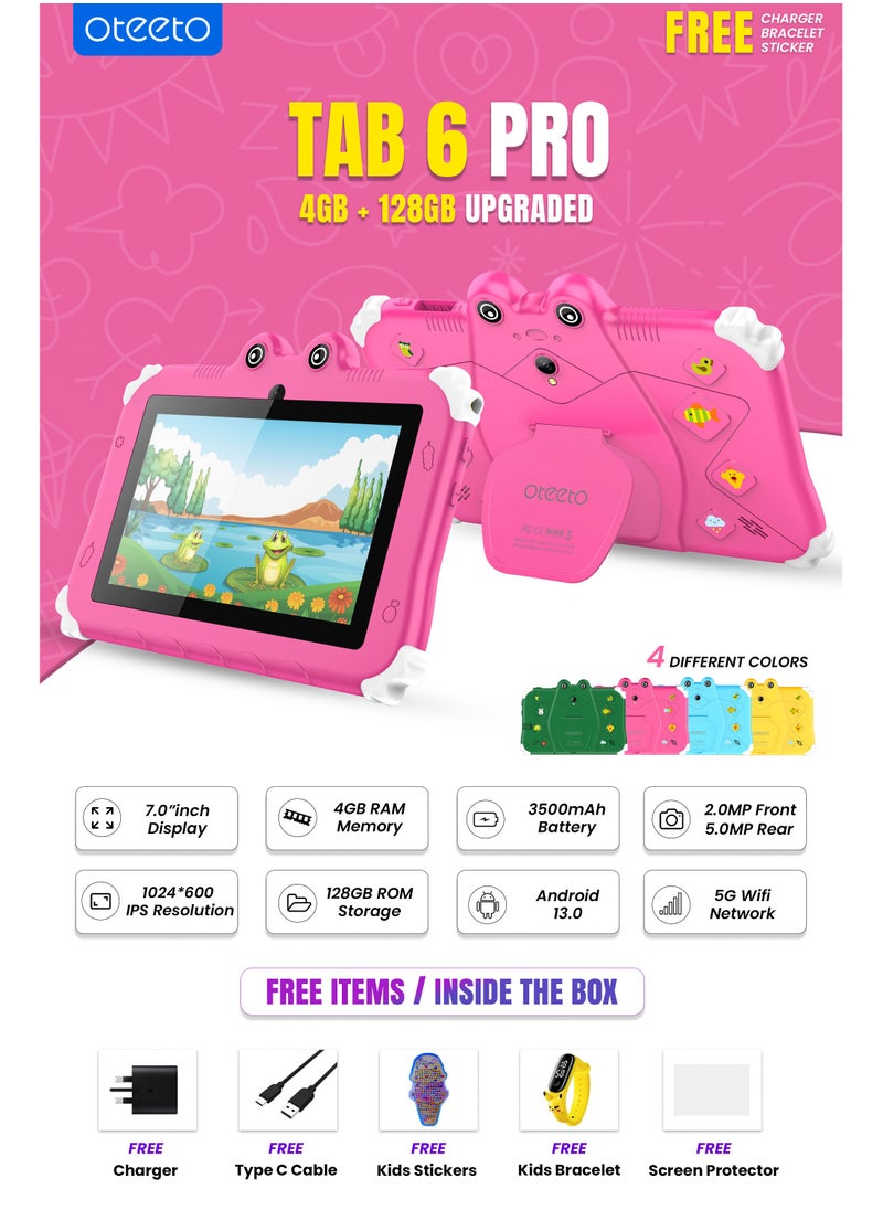 Oteeto Oteeto TAB 6 Kids Tablet 4GB RAM + 128GB ROM 7 Inch IPS LCD / Quad-Core 1.3 GHz Processor/2MP Front + 5MP Rear Camera / 3500mAh Battery / Wifi / Android 13 /Includes Tablet PC, Charger, Micro Cable, Screen protector, User manual, Bracelet & touch pen  - Image 5