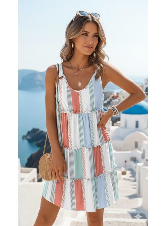 Disamer Summer Dresses for Women 2025 Sundresses Vacation Sleeveless Beach Swimsuit Cover Ups Spring Outfits Casual Sun Dress, Block Light Green, M - Image 3