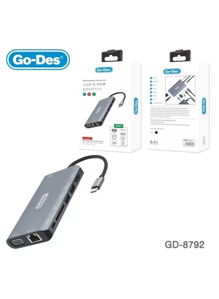 GO-DES USB-C Hub Adapter 4-In-1 Multiport Adapter With HDMI USB 3.0 And Power Delivery For Laptops And Tablets(GD-8792) - Image 1