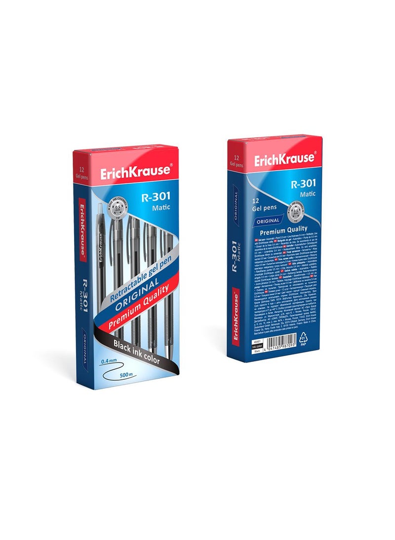 ErichKrause Retractable gel ink pen R-301 Original Gel Matic, ink color: black (box 12 pcs.)  - Image 3