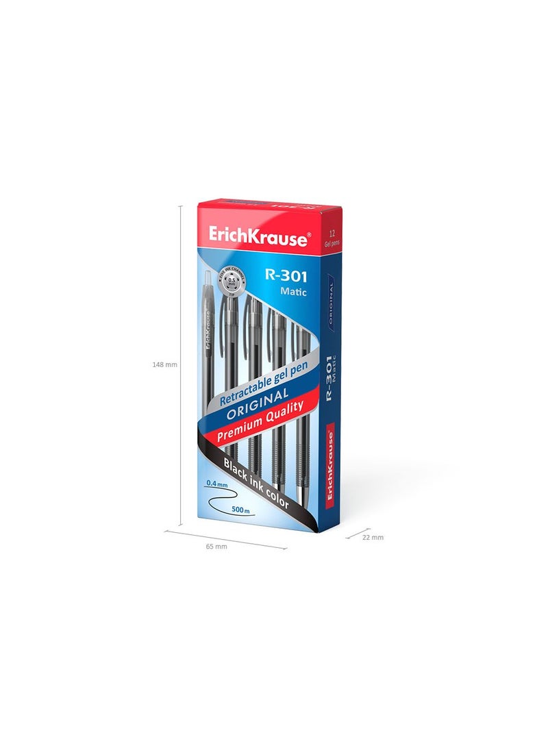 ErichKrause Retractable gel ink pen R-301 Original Gel Matic, ink color: black (box 12 pcs.)  - Image 5
