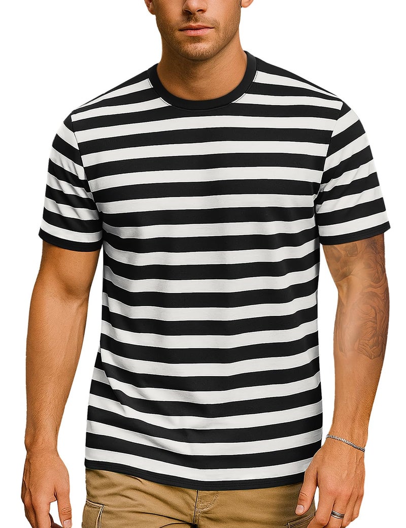 Zengjo Black and White Striped Shirt Men(XS,Black&White WD) - Image 2