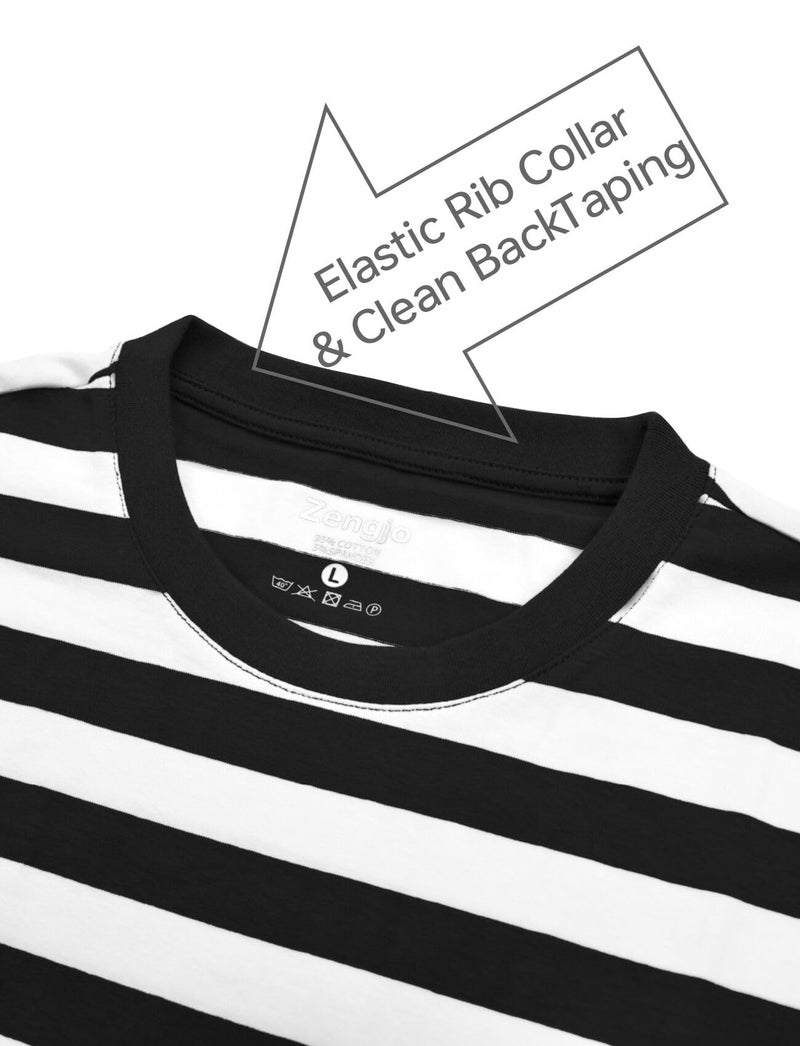 Zengjo Black and White Striped Shirt Men(XS,Black&White WD) - Image 4