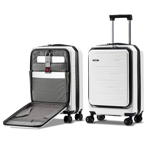 CENSIEN Carry On Luggage 22×14×9 Airline Approved, 20 Inch Lightweight ABS+PC Hard Shell Suitcases with Front Pocket, Spinner Wheels, TSA Lock (White, 1PC) - Image 1