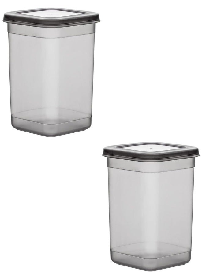 أورجانيزرز 2 قطع حاوية تخزين طعام قابلة لإعادة الاستخدام بغطاء قابل للإزالة مصنوع من البلاستيك الصحي بسعة 1.3 لتر - يمكنها تنظيم الطعام والتوابل والحبوب والمكسرات - رمادي شفاف - Image 1