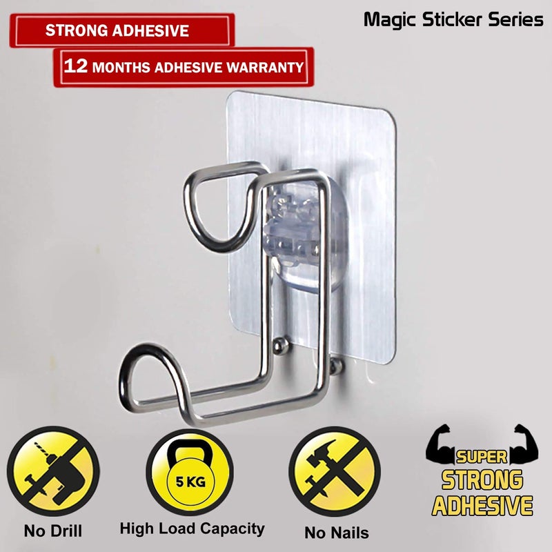 HOKIPO Magic Sticker Series Glass Wall Adhesive L Hooks With Load Capacity 5 Kg Each Ar3152 Pack Of 2 Silver - Image 3