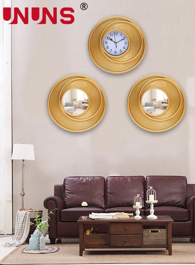 UNUNS 3PCS Wall Clock,Gold Antique Style Clock,Retro Style Clock,Suitable for Living Rooms,Bedrooms,Kitchens,Bathrooms,And Offices,25cm*25cm  - Image 3
