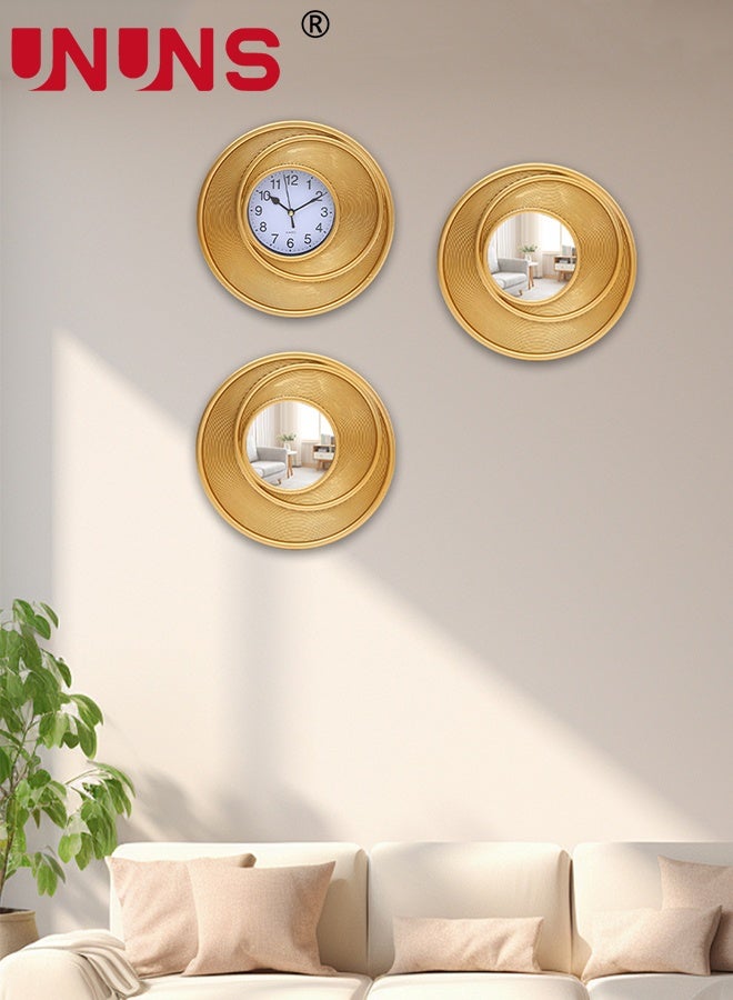 UNUNS 3PCS Wall Clock,Gold Antique Style Clock,Retro Style Clock,Suitable for Living Rooms,Bedrooms,Kitchens,Bathrooms,And Offices,25cm*25cm  - Image 1
