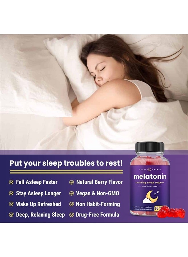 NutraChamps Melatonin Gummies for Kids & Adults | Natural Sleep Aid, Vegan Berry Flavor Kids Melatonin Gummy Supplement | 120 Sleep Gummies | 2.5mg, 5mg or 10mg Dose | Sleeping Pills Substitute (2-Pack) - Image 3