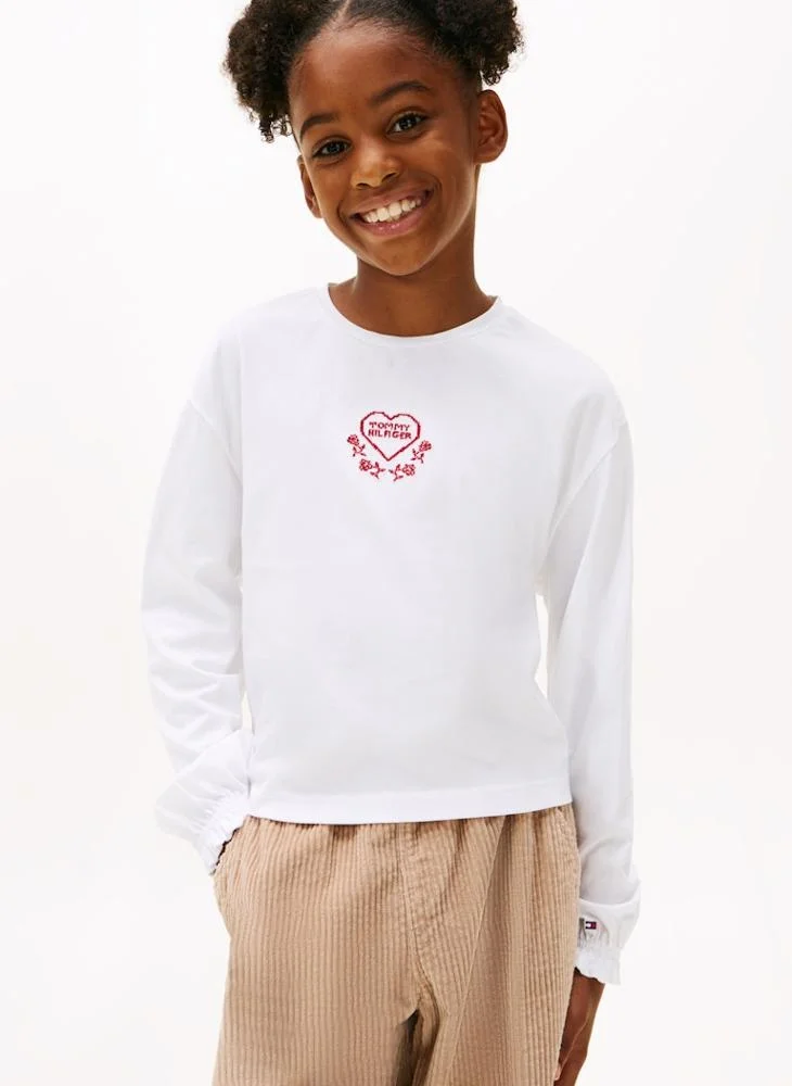 TOMMY HILFIGER Kids Embroidered Heart Crew Neck T-Shirt