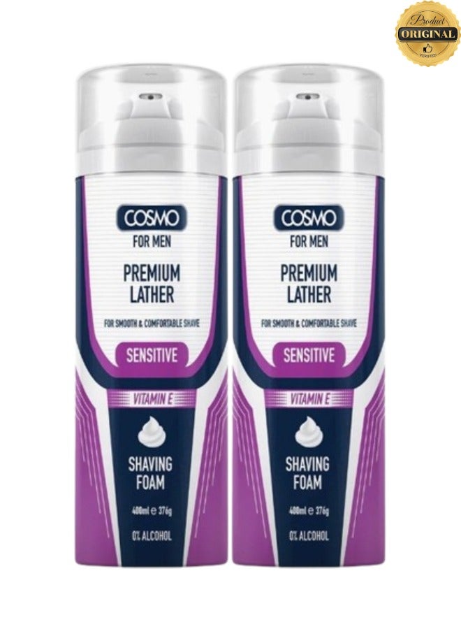 COSMO 2 Pieces Premium Lather For Smooth And Comfortable Shave Sensitive Vitamin E Shaving Foam 400ML  - Image 1