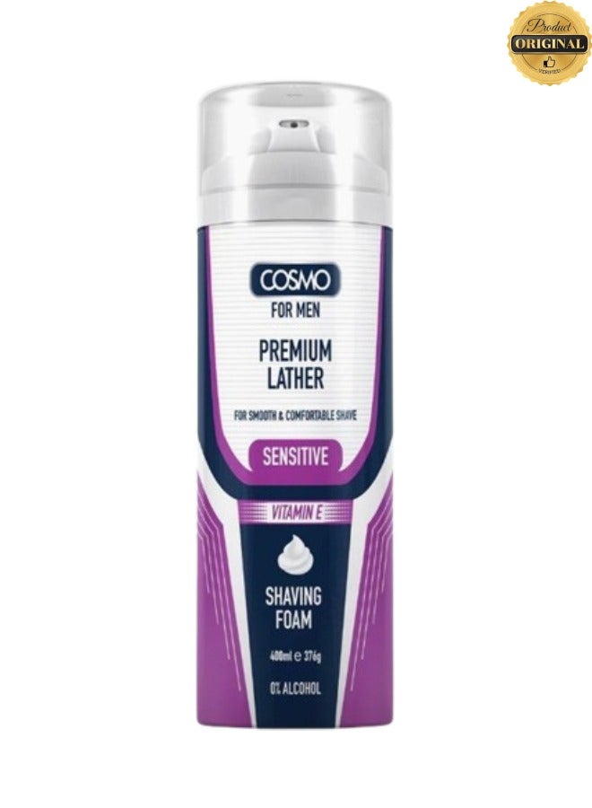 COSMO 2 Pieces Premium Lather For Smooth And Comfortable Shave Sensitive Vitamin E Shaving Foam 400ML  - Image 2