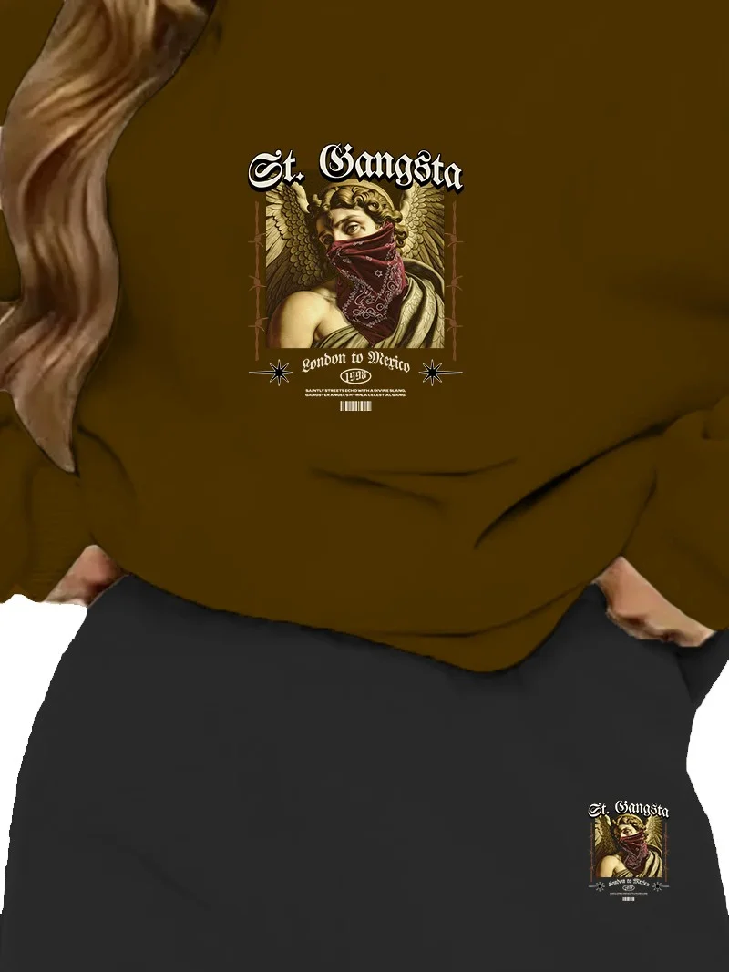 دوغ فش Tracksuit Set Oversize Leaderflock Printed Tracksuit Set,lover,couple Combination Brown