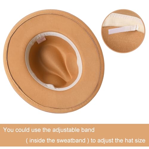 Lanzom Kids Girls Vintage Wide Brim Wool Felt Bowler Cap Bowknot Floppy Fedora Hat (X-Camel) - Image 3