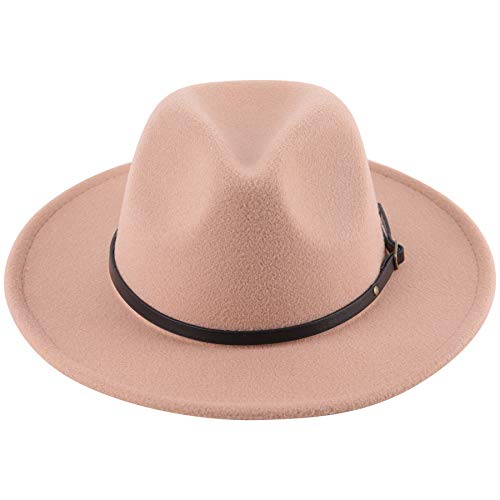 Lanzom Kids Girls Vintage Wide Brim Wool Felt Bowler Cap Bowknot Floppy Fedora Hat (X-Camel) - Image 4