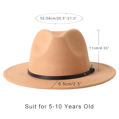 Lanzom Kids Girls Vintage Wide Brim Wool Felt Bowler Cap Bowknot Floppy Fedora Hat (X-Camel) - Image 2
